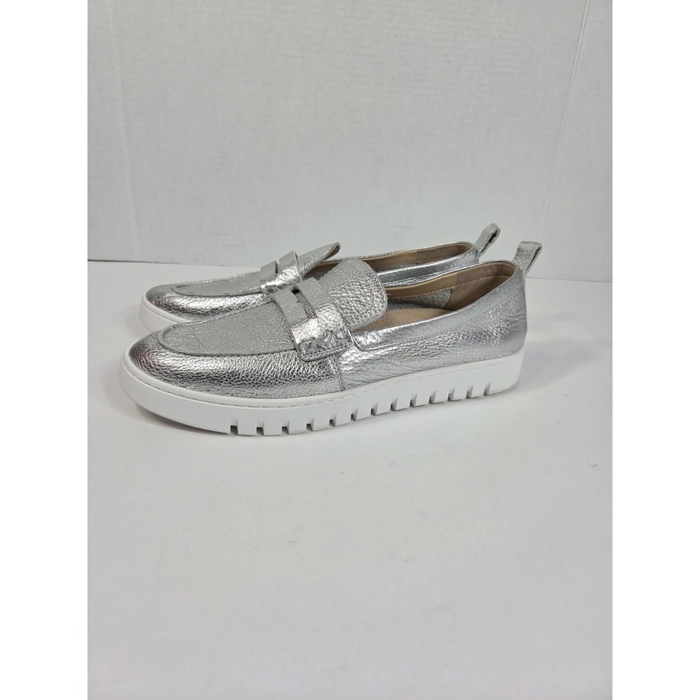 Vionic Uptown Silver Metallic Penny Loafer Shoes Women Sz 10 Slip On